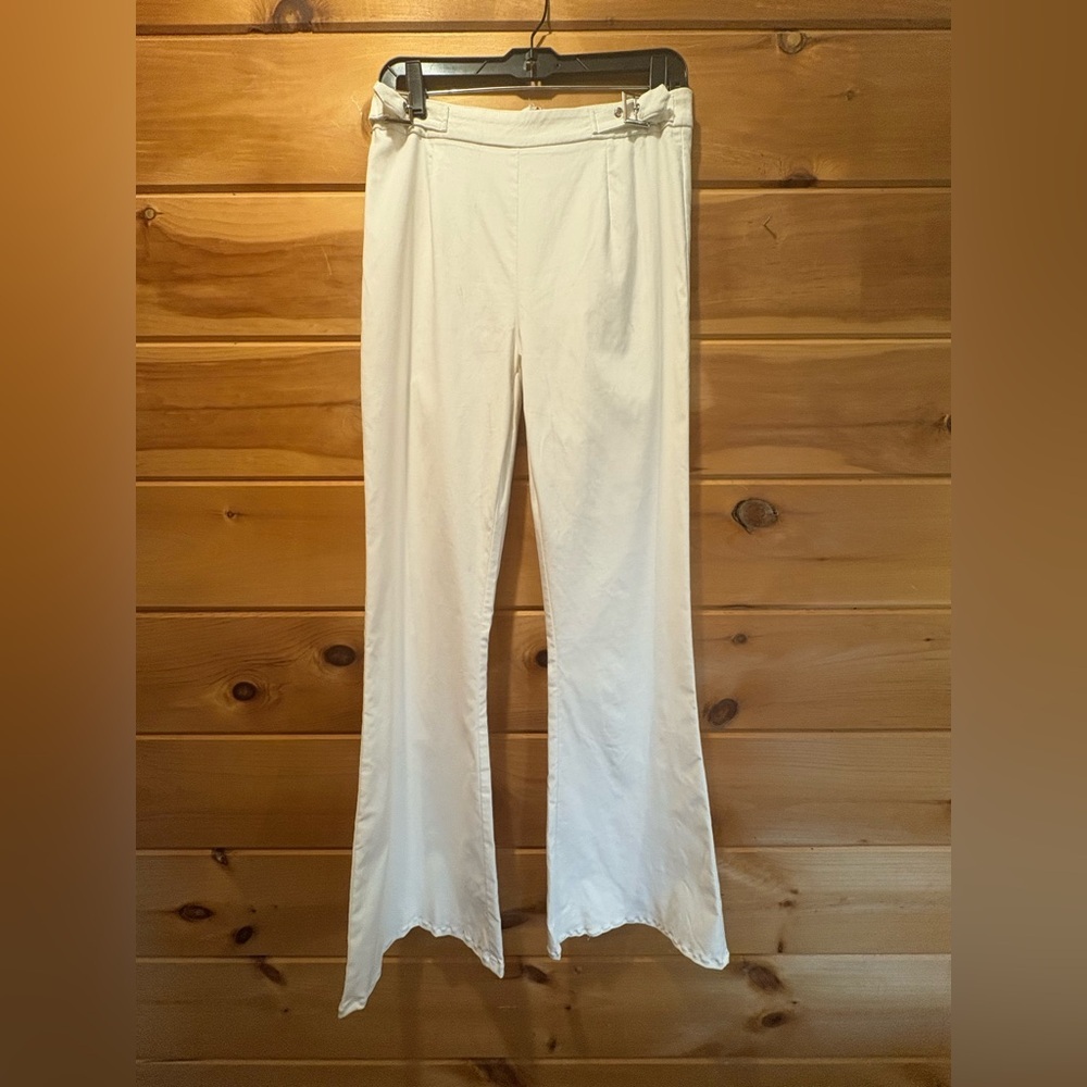 White Fox Boutique Cream Wide Leg Pants with Silver Buckles Size XL